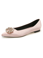 Abendschuhe Light Apricot Satin Pointed Toe Chuncky Heel Metalldetails Evening Flats Partyschuhe