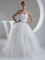 Abgestufte Hochzeitskleid a-line Sweetheart gefaltete Flügel Friesen bodenlangen Braut Kleid