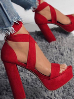 Absatzsandalen 2020 Suede Rot Offener Zeh Criss Cross Himmel Hoch Sexy Sandalen Für Damen