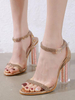 Absatzsandalen Blond Blockabsatz Square Toe Pailletten Stoff Knöchelriemen Absätze