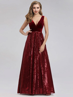 Abschlussballkleid Burgund Velours v-Ausschnitt Eine Linie Ärmellose Parteikleider Abendkleid