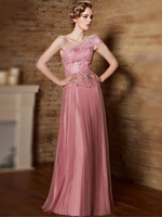 Abschlussballkleid Cameo Braun Eine Linie Eine Schulter Tüll Sleeveless Lace Pageant Kleider Abendkleider