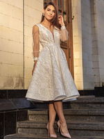 Abschlussballkleid Elfenbein A-Linie Jacquard mit langen Ärmeln Jacquard Partykleider Festzugskleid