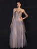 Abschlussballkleid Grau A-Linie Jewel Neck Tüll Ärmellose Fransen Hochzeit Gastkleider
