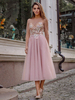 Abschlussballkleid Illusion Ausschnitt A-Linie Langarm Applique Tüll Spitze Cameo Brown Partykleider