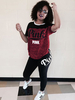Activewear Sets für Frauen Burgunder Buchstaben Druck Polyester Jewel Neck Kurzarm T-Shirt Hosen Activewear Outfit