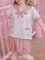 Akademische Lolita Blusen Schleifen Matrosenkragen Kurze Ärmel Rosa Lolita Hemd