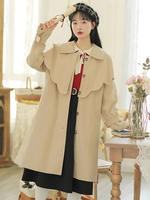 Akademische Lolita-Mäntel Khaki Polyester Langarm Wende Kragen Mantel Winter Lolita Outwears