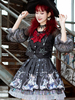 Akademische Lolita-Outfits für Frauen Schwarze Schleifen Spitze Sterne Druck Langarm Lolita Rock