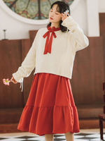 Akademische Lolita Outfits Rote Langarm Polyester Vintage Kleid Mantel Täglich Lässiges Langes Kleid
