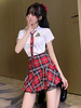 Akademische Lolita Outfits Weißes Hemd Rotes Karomuster Rock Krawatte 3-teiliges Set Tiered Casual JK Kleidung Lolita Kleid Outfit