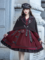 Akademische Lolita Poncho Schwarz Polyester Halbarm Nieten Ketten Frühling Lolita Outwears Poncho Cape