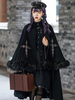 Akademische Lolita Poncho Schwarz Uniform Stoff Plissee Winter Lolita Outwears