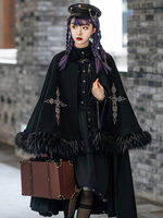 Akademische Lolita Poncho Schwarz Uniform Stoff Plissee Winter Lolita Outwears