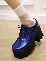 Akademische Lolita Schuhe Blau PU Leder Runde Zehen Lolita Pumps