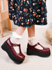 Akademische Lolita Schuhe Burgund Runde TOE PU-Leder Tägliche Lässige Lolita Schuhe
