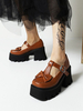 Akademische Lolita Schuhe Kaffee Braun PU Leder Keilabsatz Lolita Schuhe