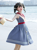 Akademisches Lolita JSK Kleid Blau Grau Ärmellose Matrosenkragen Schleifen Schnüren Polyester Täglich Lässig Lolita Pullover Röcke
