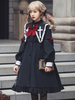 Akademisches Lolita OP Kleid 3-teiliges Set Schwarz Langarm Lolita Einteilige Kleider Outfit