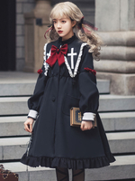 Akademisches Lolita OP Kleid 3-teiliges Set Schwarz Langarm Lolita Einteilige Kleider Outfit