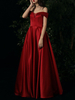 Anpassen Abendkleid A-Linie Bateau-Hals bodenlangen Kurzarm Ärmel Schnür Satin Partykleider Festzug Kleid