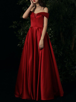 Anpassen Abendkleid A-Linie Bateau-Hals bodenlangen Kurzarm Ärmel Schnür Satin Partykleider Festzug Kleid