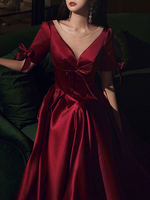 Anpassen Abendkleid A-Linie Juwelenhals Knöchellange Halbarm Schnürschuhe Plissee Satin Partykleider Festzugskleid
