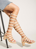 Apricot Gladiator Sandalen Leder Square Toe Mid Heel Chic Sandalen