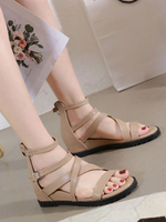 Apricot Gladiator Sandalen Leder Square Toe Side Buckle Flache Sandalen