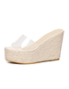 Apricot Wedge Sandalen Transparente Peep Toe Mule Espadrille Wedges