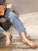 Aprikose flache Sandalen für Frau PU Leder Chic Sommer lässige flache Sandalen