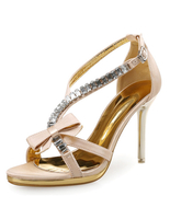 Aprikose Kleid Sandalen High Heel Strass Bow Riemen verstellbar Sandale Schuhe für Frauen
