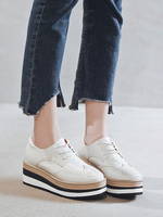 Aprikose Oxford Schuhe Frauen Round Toe Leder Schnürschuhe Flatform Sneakers