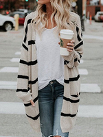 Aprikose Pullover Cardigans Frauen Streifen mit langen Ärmeln beiläufige Pullover