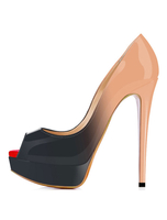 Aprikose Sexy Platform Sandaletten mit Stilettos High Peep Toe Plattform Slip auf Stiletto Slip On Pumps