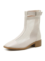 Aprikose Sommerstiefel Square Toe Schnalle Artwork Mesh PU Leder Booties