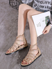 Aprikosen Gladiator Sandalen Leder Square Toe Damen Sandalen