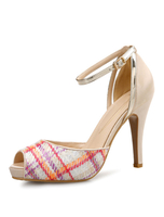 Aprikosen High Heels Damen Peep Toe Wildleder Patch Knöchelriemen Stiletto Platform Pumps