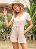 Aprikosen Spielanzug V-Ausschnitt Kurzarm Knöpfe Polyester Straight Summer One Piece Outfit
