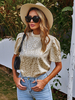 Aprikosenbluse für Frauen Stretch Piping Jewel Neck Kurzarm Polyester Casual T-Shirt