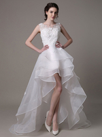 Asymmetrisches Organza Brautkleid mit Spitze Blumen Milanoo