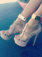 Attraktive 2020 Sandaletten aus mit Kette und Stilettos in Aprikosenfarbeim schicken %26 modischen Style für Abend und Sommer Sandalen und Damen