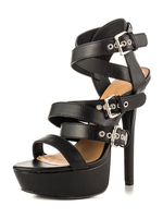 Attraktive Plateau-Sandaletten mit Seilschlingen und Stilettos in Schwarz