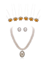 Aufwendiges Kunstperle Brautschmuck Set in Weiß mit Ohrringen und Halskette und Kopfschmuck