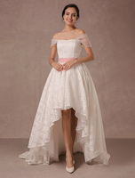 Aus Schulter Organza High Niedrige Spitze Sommer Brautkleider 2020 Milanoo