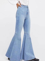 Ausgestellte Beinjeans Hohe Taillierte Knöpfe Blaue Jeans für Frauen