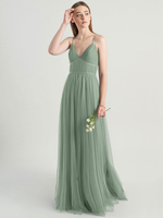 Avocado Green Abendkleid Ärmellose A-Linie V-Ausschnitt Matt Satin Bodenlange Plissee Social Party Kleider