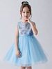 Baby Blue Flower Girl Kleider Jewel Neck Ärmellose Schleifen Tüll Polyester Kids Party Kleider