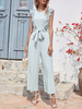 Baby Blue Jumpsuit Jewel Neck Ärmellos Lace Up Stretch Polyester Gerade Sommer Einteiler Outfit