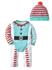 Baby Weihnachtspyjama Outfit blau gestreiften Strampler mit Hut Faschingskostüme